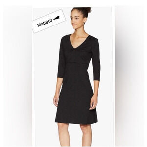 Toad & Co‎ Rosalinda Dress S Black A Line V Neck 3/4 Sleeve Classic Minimalist
